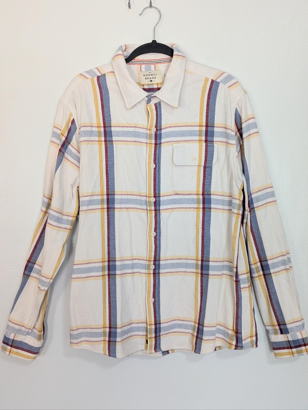 The Normal Brand White Window Pane Plaid Button Front Flannel Shacket Size Large